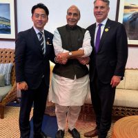 Rajnath Singh meeting Japanese and Australian counterparts in Philippines during ADMM Plus summit.