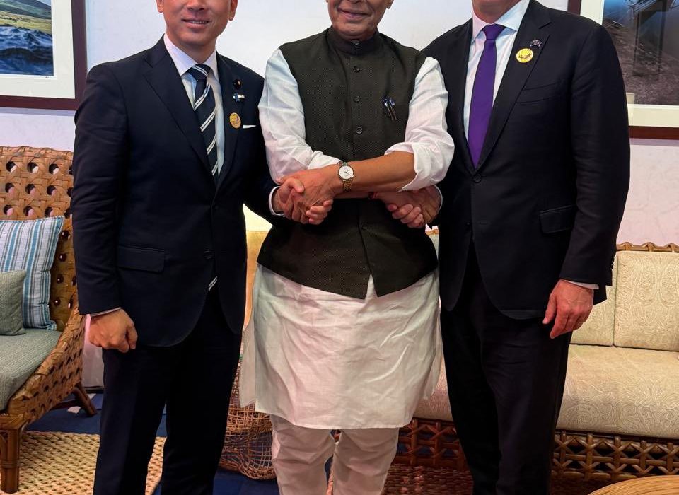 Rajnath Singh meeting Japanese and Australian counterparts in Philippines during ADMM Plus summit.